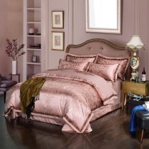 Fancy Rose Gold Victorian Gothic Style Indian Inspired Sophisticated Embroidered Satin Full, Queen Size Bedding Sets
