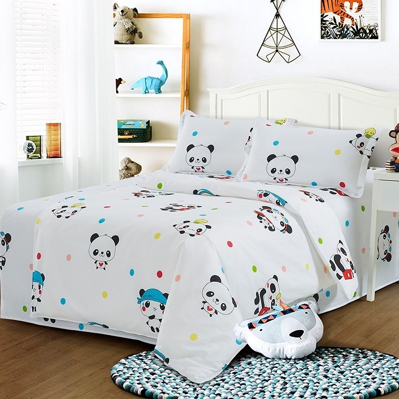 Trendy Black White and Blue Cute Panda and Polka Dot Print Beautiful