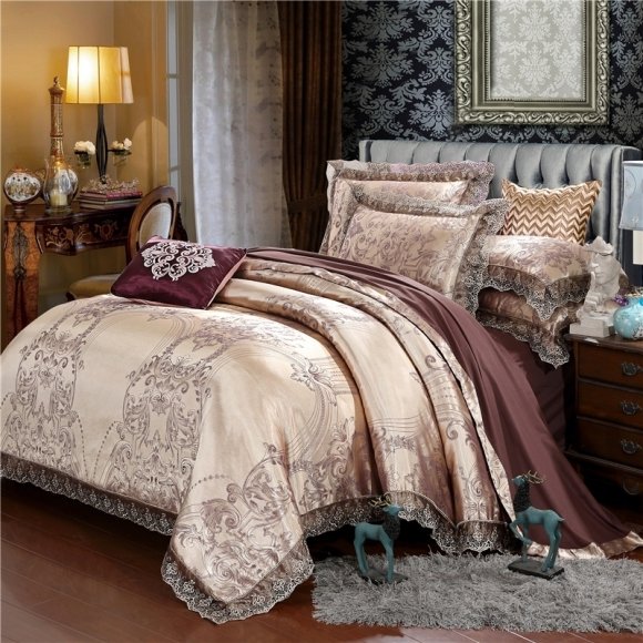 Vintage Champagne and Chocolate Tribal Pattern Abstract Design Unique Western Bohemian Style Full, Queen Size Bedding Sets