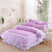 Girls Purple and White Ruffle Victorian Lace Pom Pom Style Sophisticated Elegant Twin, Full, Queen Size Bedding Sets