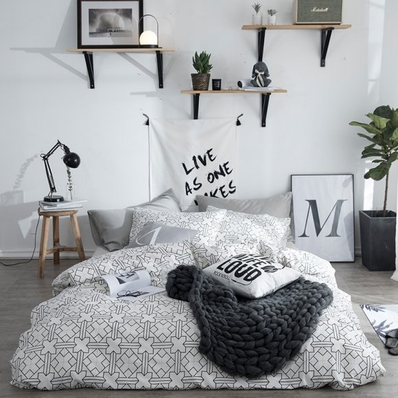Hipster Black and White Lattice Print Simply Shabby Chic Traditional Abstract Design Twin, Full, Queen Size Bedding Sets