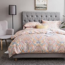 Orange Purple and Aqua Paisley Pop Exotic Bohemian Style Southwestern Luxury Egyptian Cotton Full, Queen Size Bedding Sets