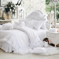 White Lace Design Fluffy Ruffle Noble Excellence Luxury Twin, Full, Queen Size Bedding Sets