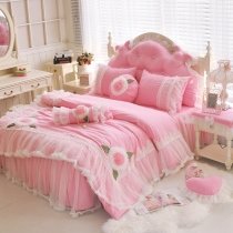 Luxury Pink and White Girls Lace Design Feminine Feel Elegant Twin, Full, Queen Size Bedding Sets