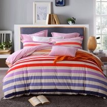Blue White Red and Pink Colorful Rugby Stripe Print Contemporary Modern Girls Full, Queen Size Bedding Sets
