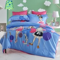 Trendy Girls Hot Pink Blue Red and White Modern Chic Cute Girly Hipster Queen Size Bedding Sets