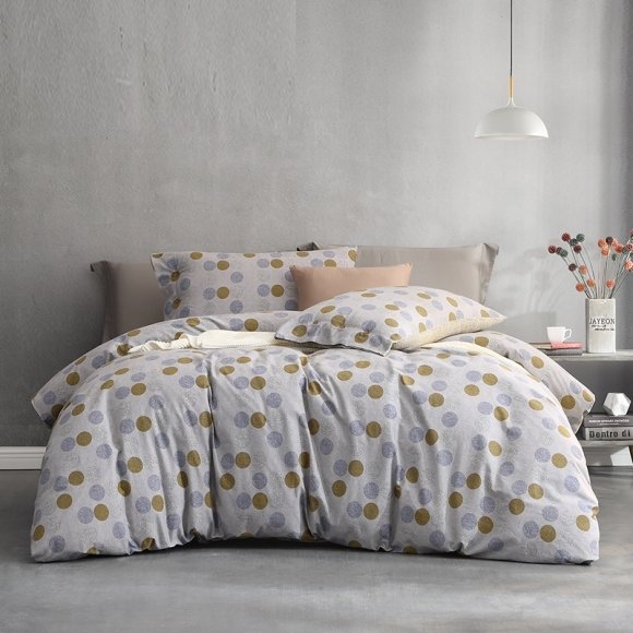 Copper Brown Gray and White All Polka Dot Print Shabby Chic Hipster Full, Queen Size Bedding Sets