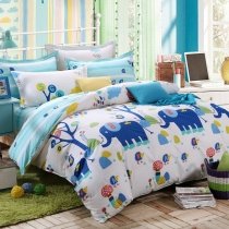Kids Elephant, Hedgehog and Tree Print Funky Animal Themed Full Size Bedding Sets