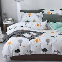 Hipster Kids Cloud Sun Hot Air Balloon and Plane Print Twin, Full Size Bedding Sets