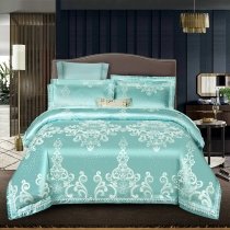 Gorgeous Tiffany Blue Gothic Pattern Shiny Jacquard Full, Queen Size Bedding Sets