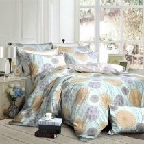 Camel Brown Gray and Light Green Moroccan Hippie Style Country Flower Dandelion Print Luxury Cotton Full, Queen Size Bedding Sets