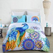 Peacock Blue Orange Purple and White Peacock Print Animal Style Exotic Bohemian Style Full, Queen Size Bedding Sets