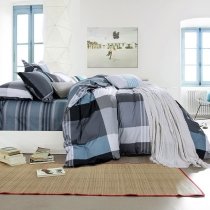 Hipster Dark Gray Silver White and Slate Blue Tartan Plaid Print Masculine Preppy Style 100% Cotton Twin, Full, Queen Size Bedding Sets