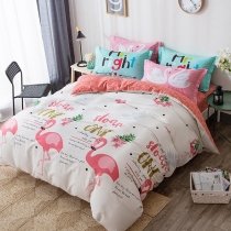 Girls Hot Pink and White Flamingo Bird Print Animal Themed Fashion Hipster Style 100% Cotton Twin, Full Size Bedding Sets