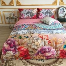 Bright Colorful Flower Print Medallion Pattern Vintage Bohemian Style 100% Egyptian Cotton Full, Queen Size Bedding Sets