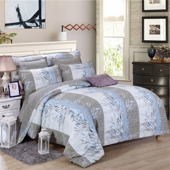 Grey and Pale Blue Bamboo Print Shabby Chic Rustic Chic Luxury Egyptian