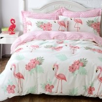 Girls Pink and White Flamingo Print Animal Themed Beautiful Funky Style 100% Cotton Twin, Full, Queen Size Bedding Sets