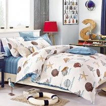 Kids Beach Themed Seashell and Starfish Print Holiday Style 100% Cotton Twin, Full Size Bedding Sets