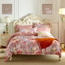Pastel Dusty Rose Pink Coral Red Blue and Yellow Rustic Western Floral Print Garden Images Full, Queen Size Bedding Sets