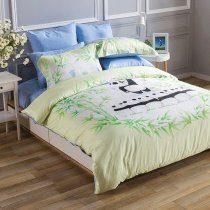 Boys Black White and Emerald Green Panda and Bamboo Print Jungle Safari Animal Themed Twin, Full, Queen Size Bedding Sets