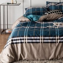 Southwestern Style Dark Teal White and Coffee Brown Scottish Tartan Plaid Print Western Cowboy Full Size Bedding Sets