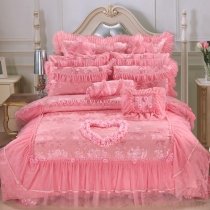 Sparkle Pale Pink Flower and Victorian Heart Romantic Shabby Chic Ruffle and Lace Girls Full, Queen Size Bedding Sets