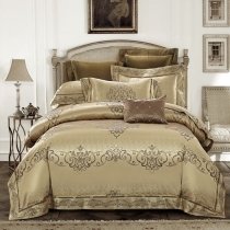 Vintage Brown and Gold Victorian Gothic Tribal Scroll Print Luxury Jacquard Satin Full, Queen Size Bedding Sets