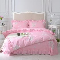 Beautiful Pink White and Yellow Chrysanthemum Flower Print Garden Images Ruffle Elegant Girls Full, Queen Size Bedding Sets