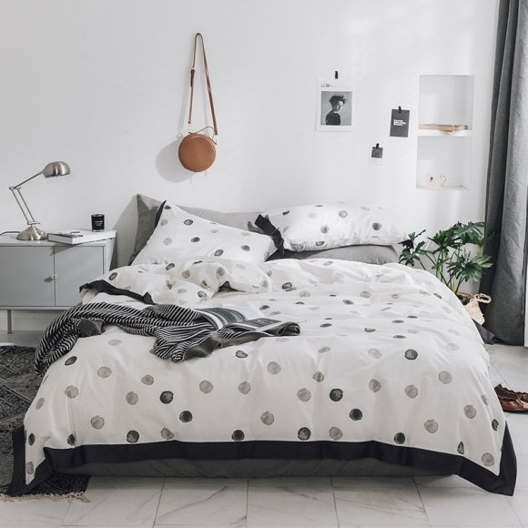 Gray and White Polka Dot Print Simply Modern Full, Queen Size Bedding Sets