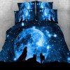 Midnight Blue Wolf Print Wild Animal Jungle Safari Themed Twin, Full, Queen, King Size Bedding Sets