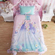 Girls Turquoise Blue and Pale Pink Princess Style Dress Print Cute Girly Themed Twin, Full Size Bedding Sets