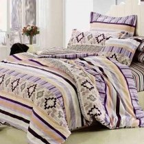 Southwestern Purple Beige Brown and Orange Gypsy Moorish with Geometric and Stripe Print Adults Full, Queen Size Cotton Bedding Sets