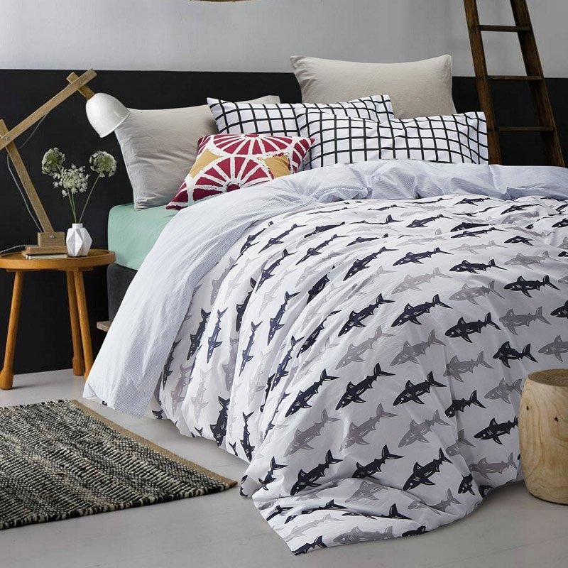 Unusual Light Grey Black and White Ocean Themed Marine Life Great White