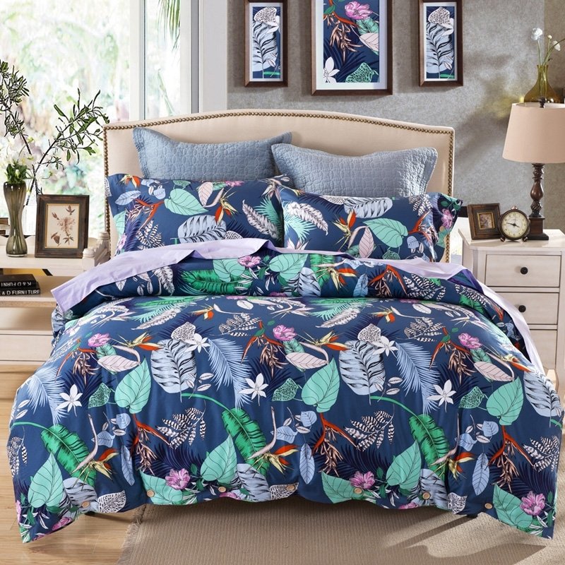 Sapphire Blue Teal Green Turquoise and Grey Bird of Paradise Print