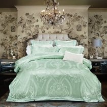 Exotic Sparkle Mint Green and White Bohemian Gothic Pattern Tribal Print Shabby Chic Luxury Jacquard Satin Full, Queen Size Bedding Sets
