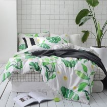 Upscale Emerald Green White and Yellow Country Chic Floral Print Tropical Hawaiian Style 100% Cotton Twin, Full Size Bedding Sets