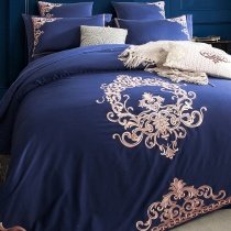 Luxury Royal Blue and Rose Gold Victorian Indian Pattern Royal Style Full, Queen Size Bedding Sets