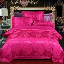 Solid Magenta Pink Floral Pattern Monogrammed Beautiful Girly Fancy Unique Jacquard Satin Full, Queen Size Bedding Sets