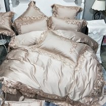 Champagne and Coffee Luxury Embroidered Floral Vintage Shabby Chic Victorian Lace Noble Excellence Villa Full, Queen Size Bedding Sets