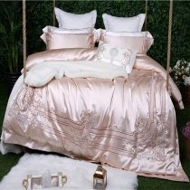 Bohemian Style Sparkle Rose Gold Embroidered Gothic Pattern Border Noble Excellence Villa Luxury Satin Full, Queen Size Bedding Sets