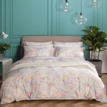Pastel Gold Beige Turquoise Pink and Tan Colorful Floral Print Garden Images French Country Shabby Chic Full, Queen Size Bedding Sets
