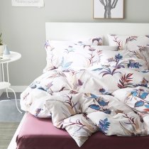 Vintage Elegant Purple Blue White and Brown Hibiscus Floral Print Tropical Hawaiian Themed Full, Queen Size Bedding Sets