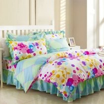 Hot Pink Purple White Orange Yellow and Blue Rainbow Polka Dot Print Bright Colorful Girls Full, Queen Size Bedding Sets