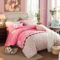 Hot Pink and Gray Peach Blossom and Polka Dot Pastel Style Bedding Sets