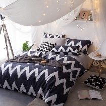 Hipster Deep Blue and White Zigzag Stripe Print Masculine Style Shabby Chic Unique Full, Queen Size Bedding Sets