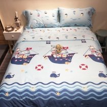 Dark Blue White and Red Pirate Ship Anchor Marine Life Starfish Whale Print Nautical Themed Kids Twin, Full Size Cotton Bedding Sets