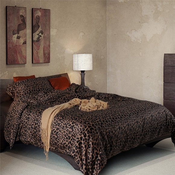 Brown and Black Sexy Leopard Print Shabby Chic 100% Egyptian Cotton Full, Queen Size Bedding Sets
