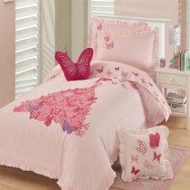 Light Pink and Rose Red Fairy Princess Pattern and Beautiful Butterfly Twin, Full Size Bedding Sets for Girls
