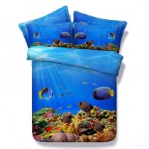 Bright Colored Colorful Underwater World Ocean Themed Fish Print 3D Design Twin, Full, Queen, King Size Bedding Sets