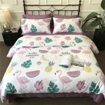 Dusty Rose Pink White Teal and Yellow Fun Tropical Flamingo Leaf Monogrammed Watermelon Pineapple Print Twin, Full, Queen Size Bedding Sets